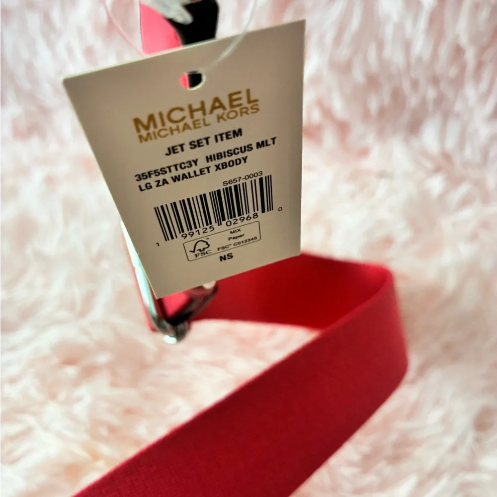 Michael Kors pink  jet set Crossbody large wallet, bag zip around hibiscus ombre - Picture 9 of 9